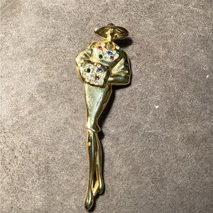 Elegant Gold-Tone Brooch with Multicolor Accents